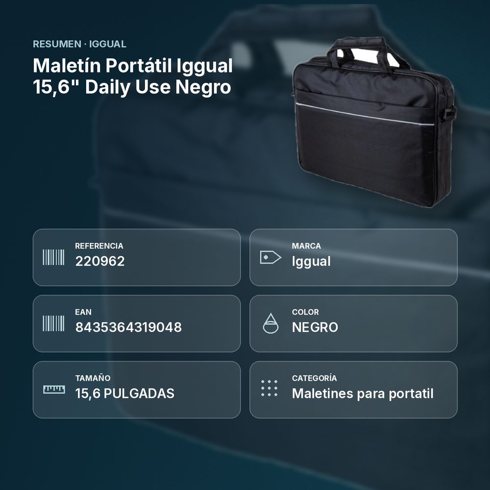 MALETÍN PORTÁTIL IGGUAL 15,6" DAILY USE NEGRO - resumen de atributos