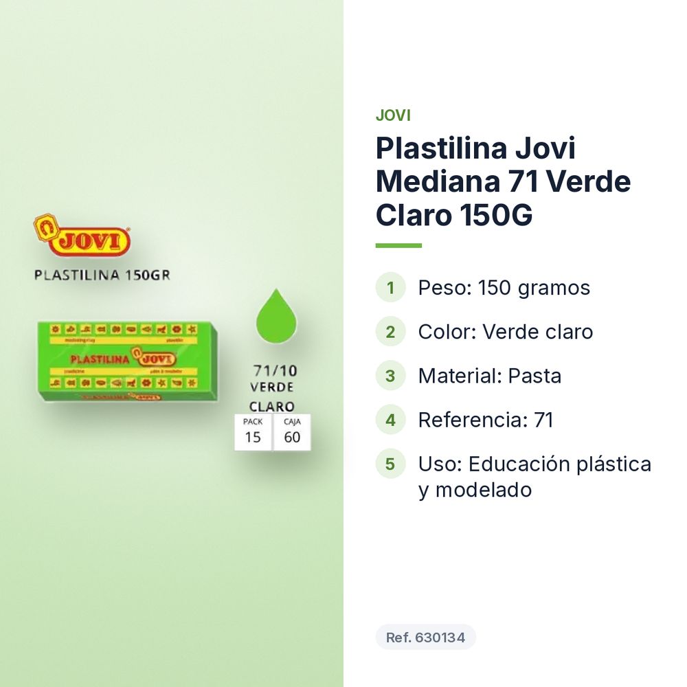 PLASTILINA JOVI MEDIANA 71 VERDE CLARO 150G - características principales