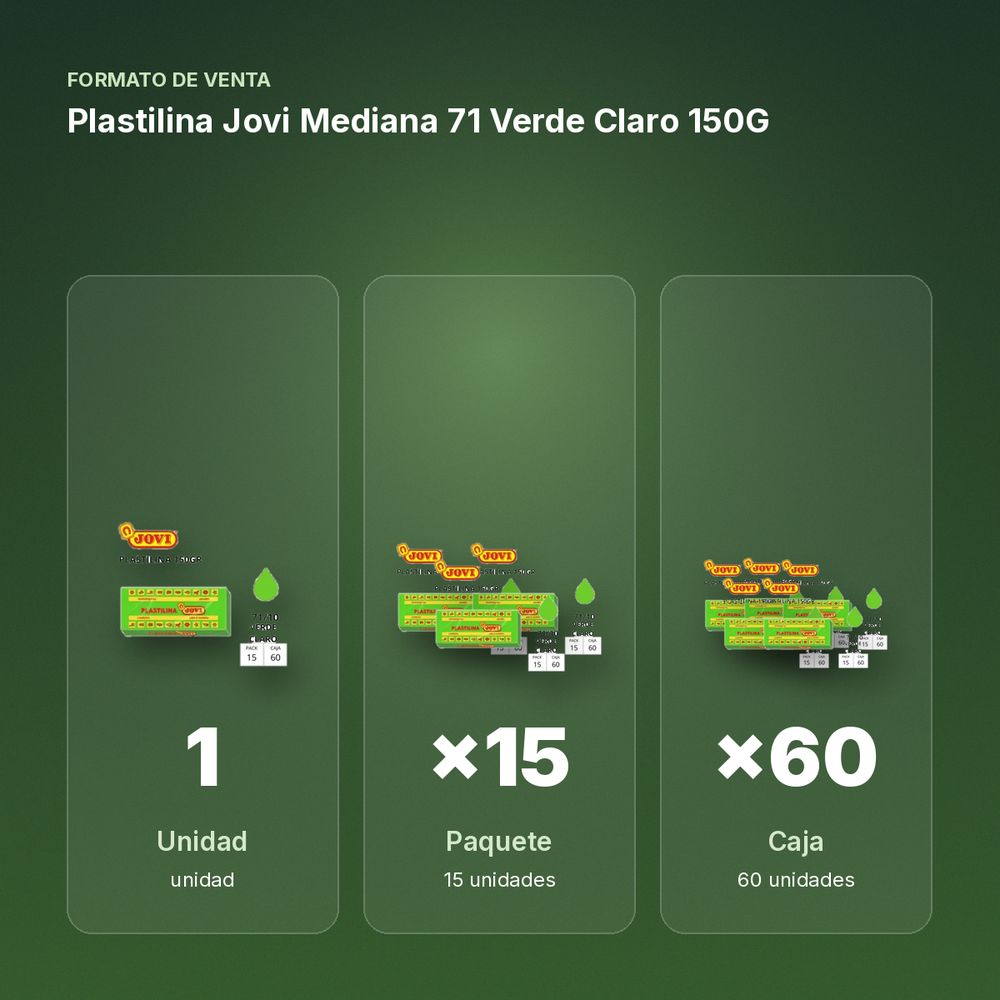 PLASTILINA JOVI MEDIANA 71 VERDE CLARO 150G - formato de venta: paquete de 15, caja de 60