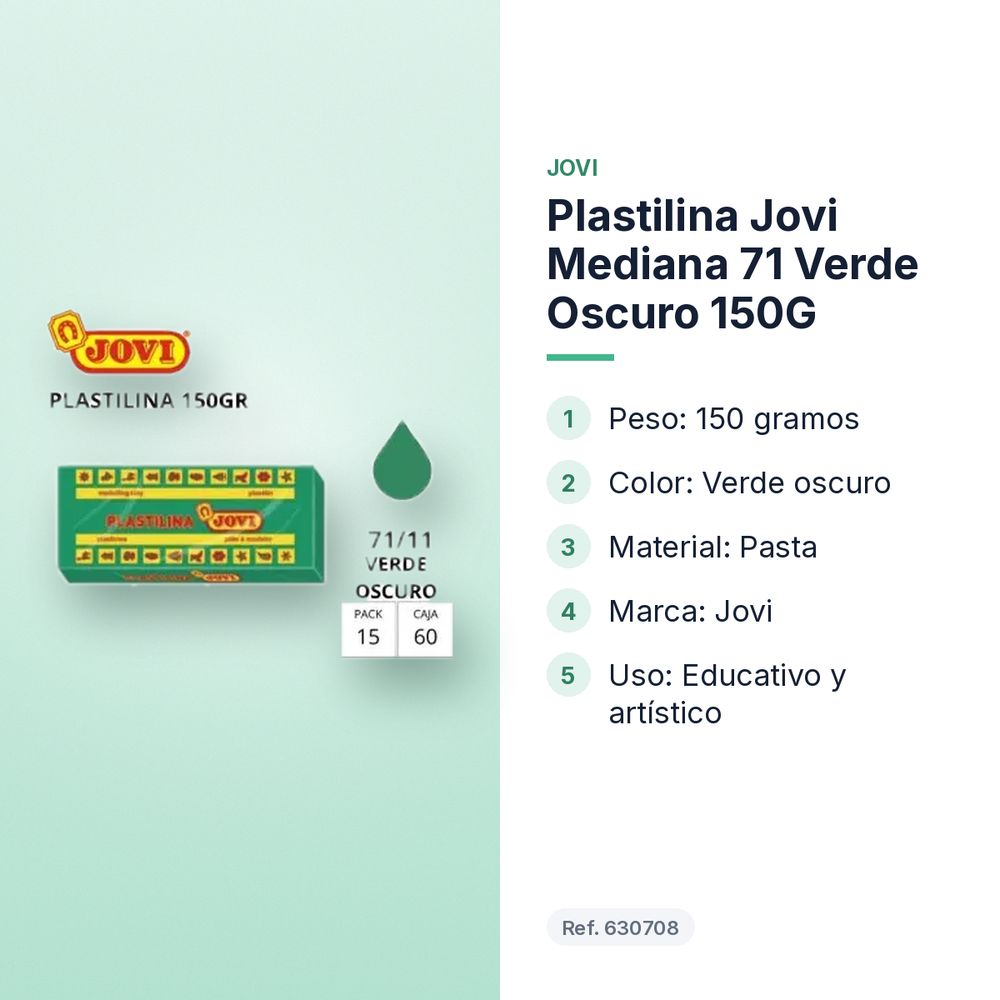 PLASTILINA JOVI MEDIANA 71 VERDE OSCURO 150G - características principales