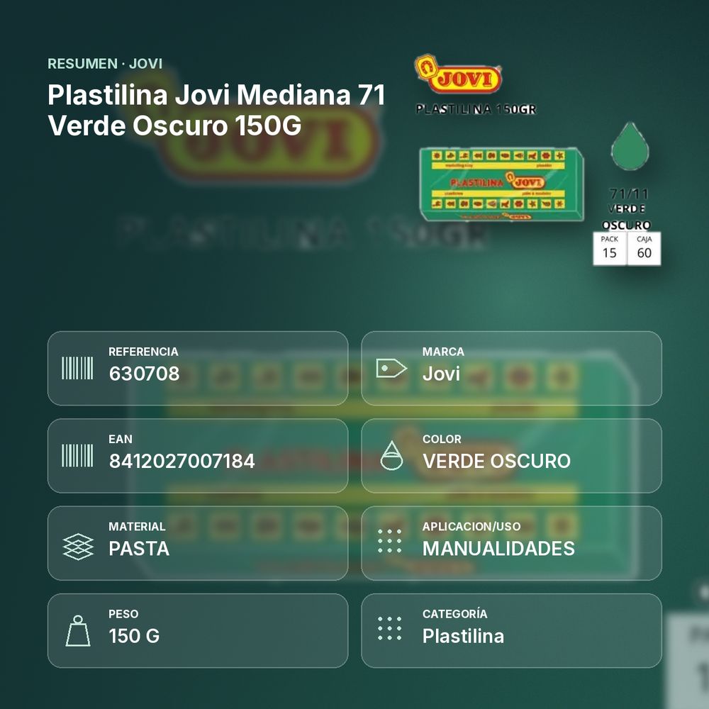 PLASTILINA JOVI MEDIANA 71 VERDE OSCURO 150G - resumen de atributos