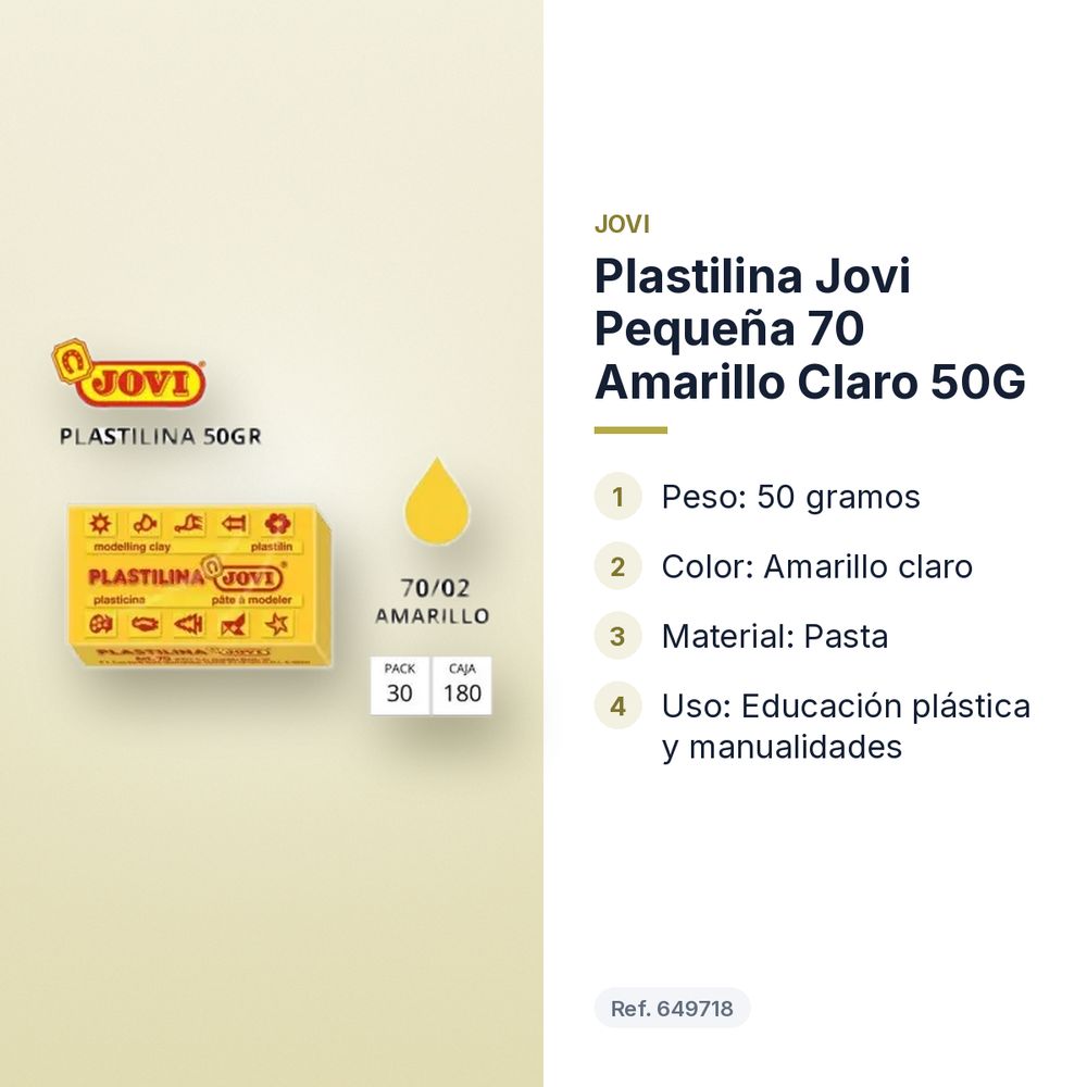 PLASTILINA JOVI PEQUEÑA 70 AMARILLO CLARO 50G - características principales