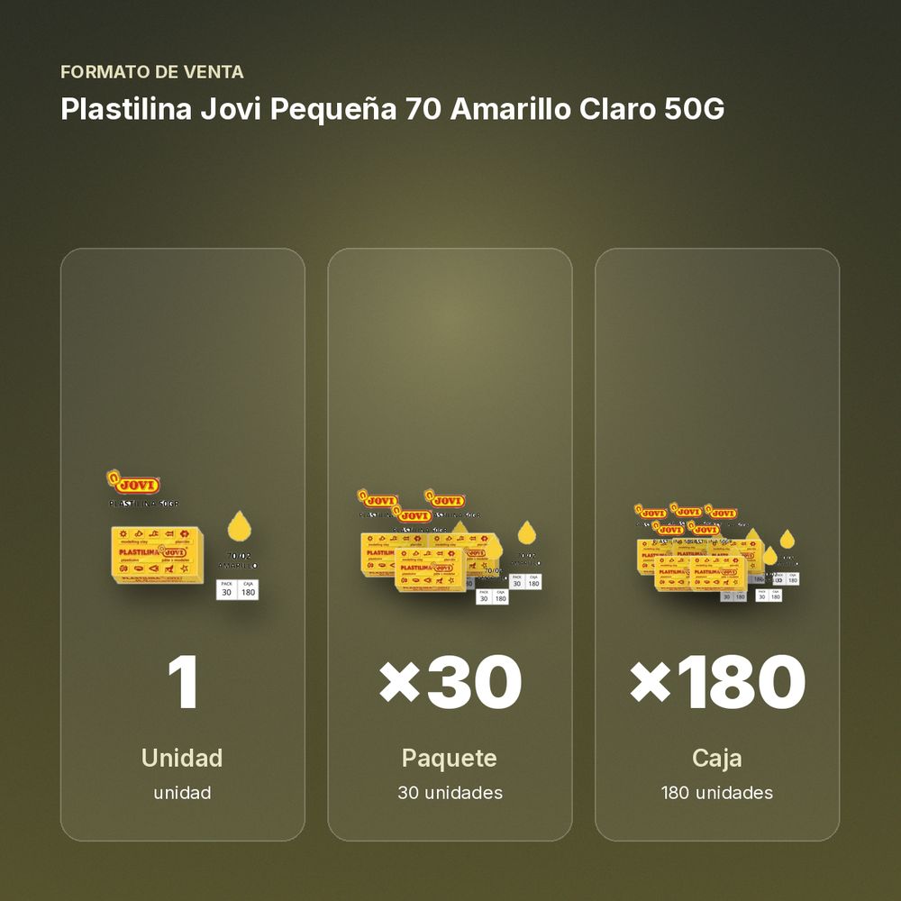 PLASTILINA JOVI PEQUEÑA 70 AMARILLO CLARO 50G - formato de venta: paquete de 30, caja de 180
