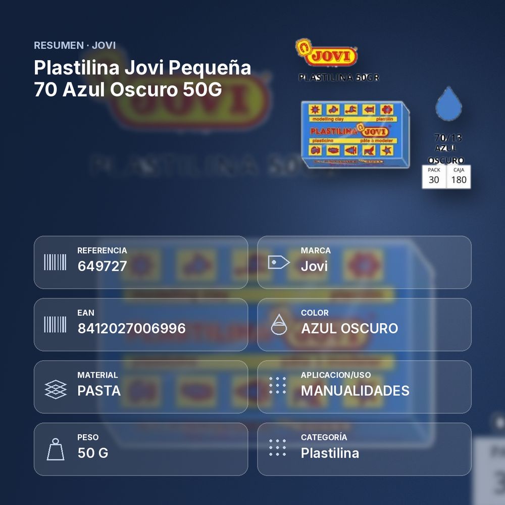 PLASTILINA JOVI PEQUEÑA 70 AZUL OSCURO 50G - resumen de atributos