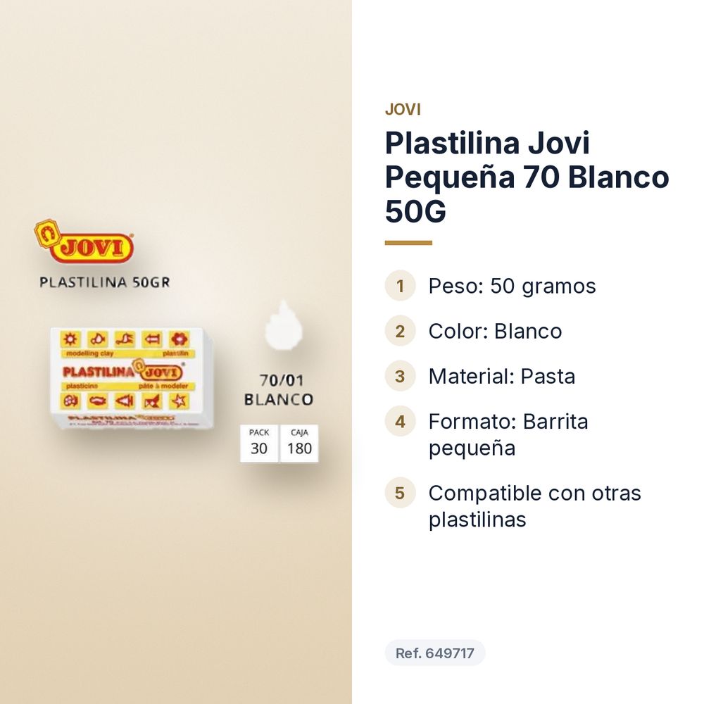 PLASTILINA JOVI PEQUEÑA 70 BLANCO 50G - características principales