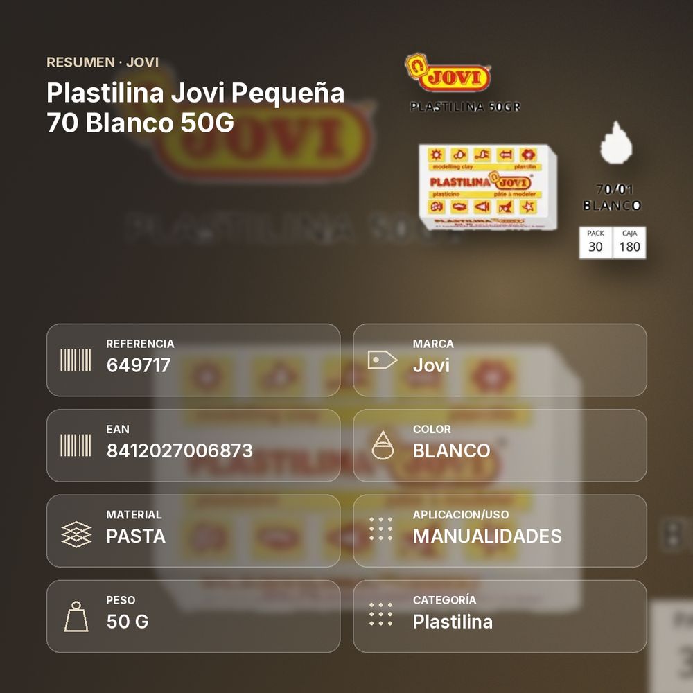 PLASTILINA JOVI PEQUEÑA 70 BLANCO 50G - resumen de atributos