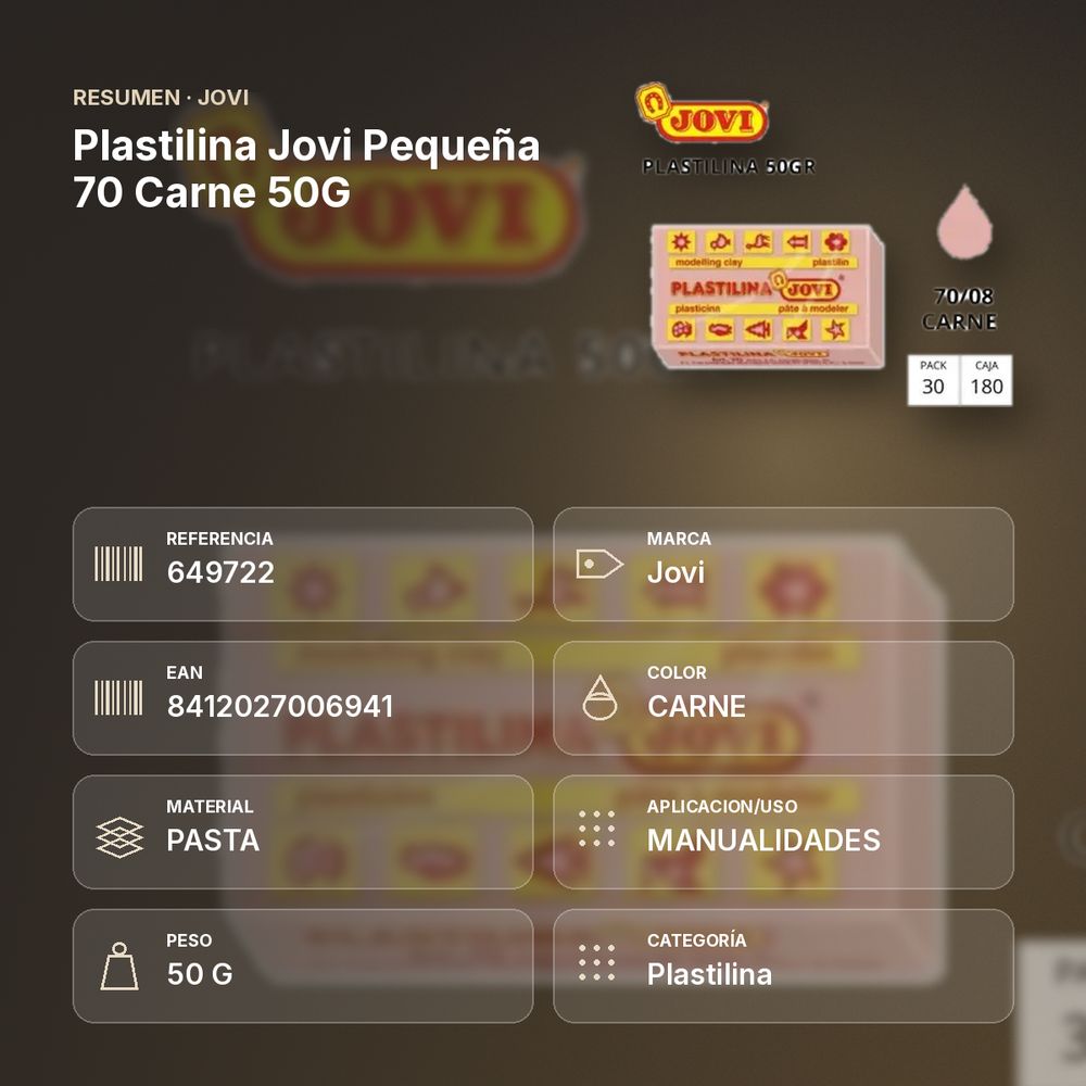 PLASTILINA JOVI PEQUEÑA 70 CARNE 50G - resumen de atributos