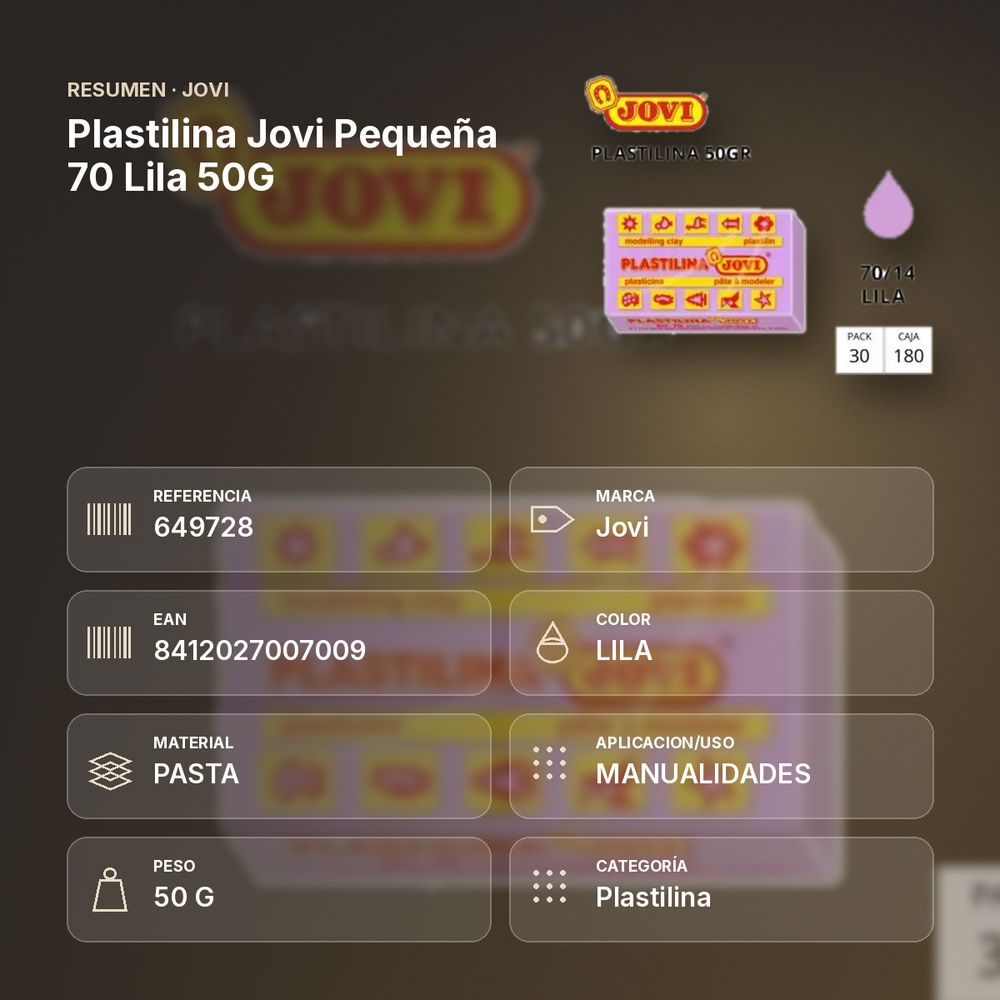 PLASTILINA JOVI PEQUEÑA 70 LILA 50G - resumen de atributos