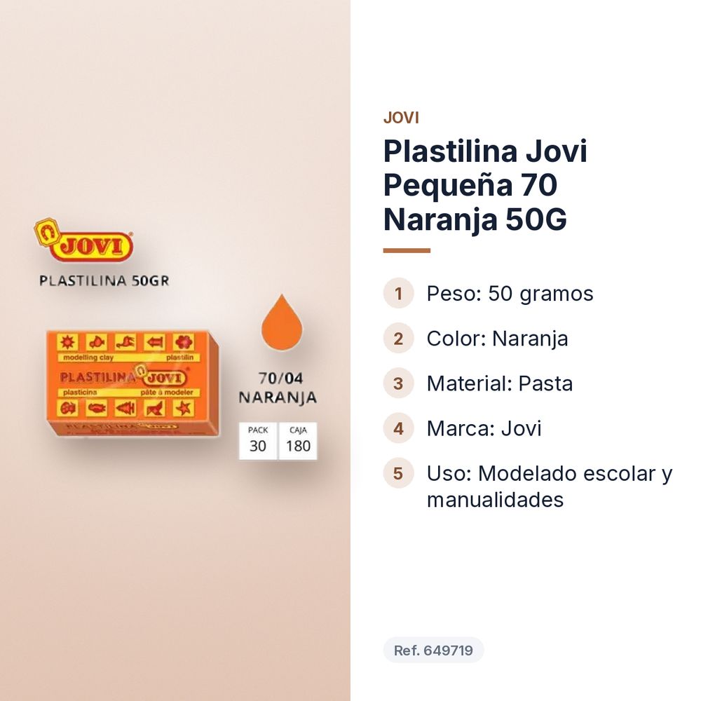 PLASTILINA JOVI PEQUEÑA 70 NARANJA 50G - características principales