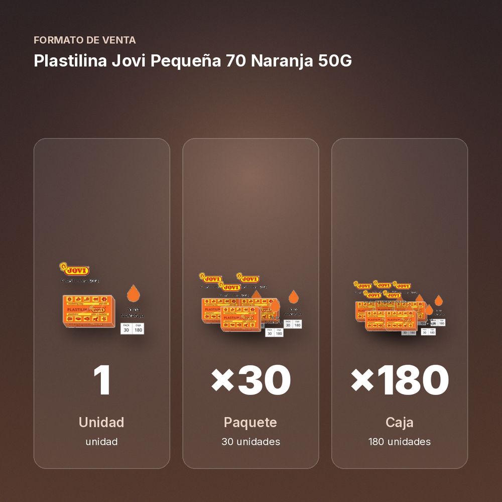 PLASTILINA JOVI PEQUEÑA 70 NARANJA 50G - formato de venta: paquete de 30, caja de 180