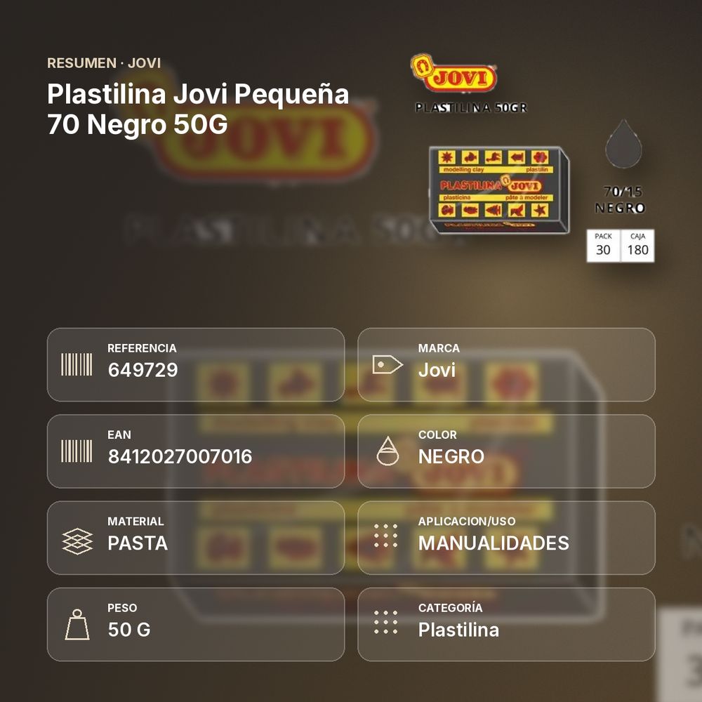 PLASTILINA JOVI PEQUEÑA 70 NEGRO 50G - resumen de atributos