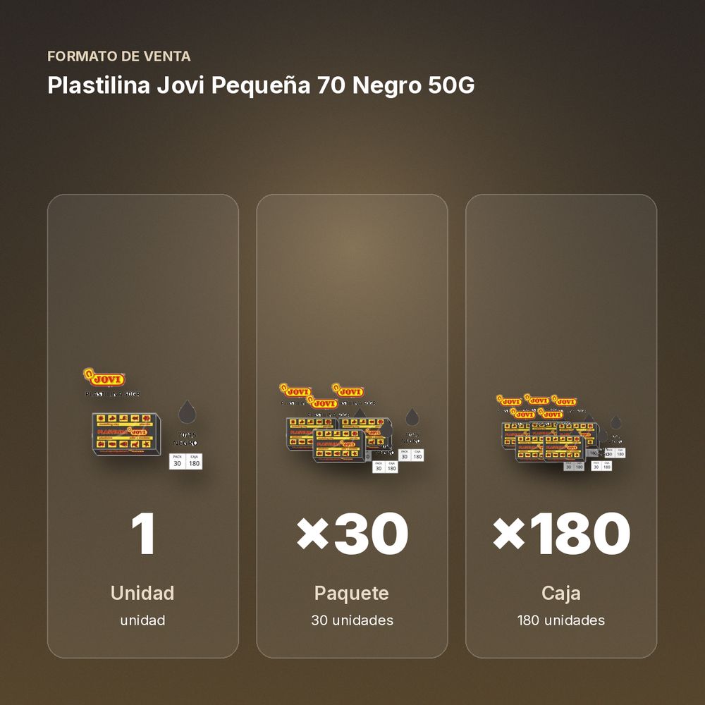 PLASTILINA JOVI PEQUEÑA 70 NEGRO 50G - formato de venta: paquete de 30, caja de 180