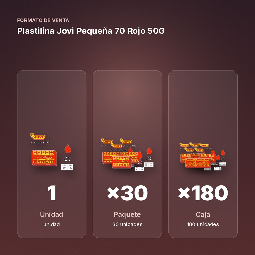 PLASTILINA JOVI PEQUEÑA 70 ROJO 50G - formato de venta: paquete de 30, caja de 180