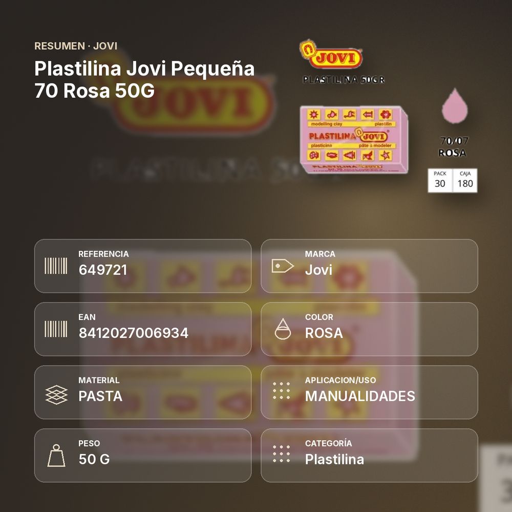 PLASTILINA JOVI PEQUEÑA 70 ROSA 50G - resumen de atributos