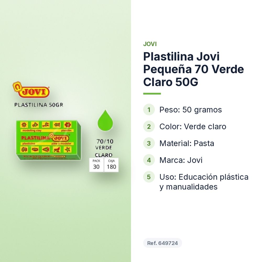 PLASTILINA JOVI PEQUEÑA 70 VERDE CLARO 50G - características principales