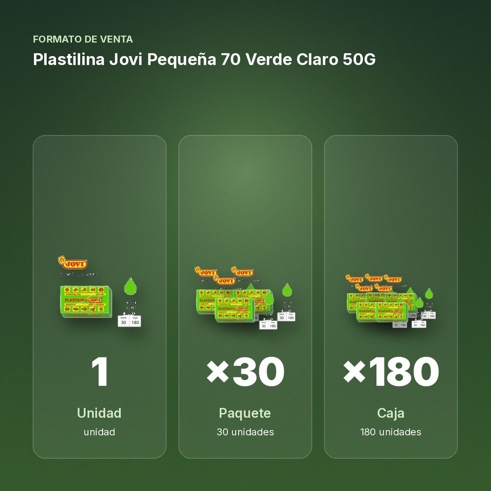 PLASTILINA JOVI PEQUEÑA 70 VERDE CLARO 50G - formato de venta: paquete de 30, caja de 180
