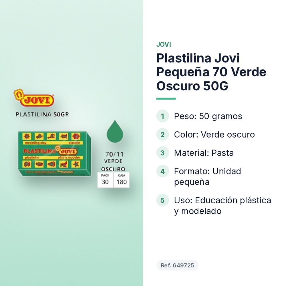 PLASTILINA JOVI PEQUEÑA 70 VERDE OSCURO 50G - características principales