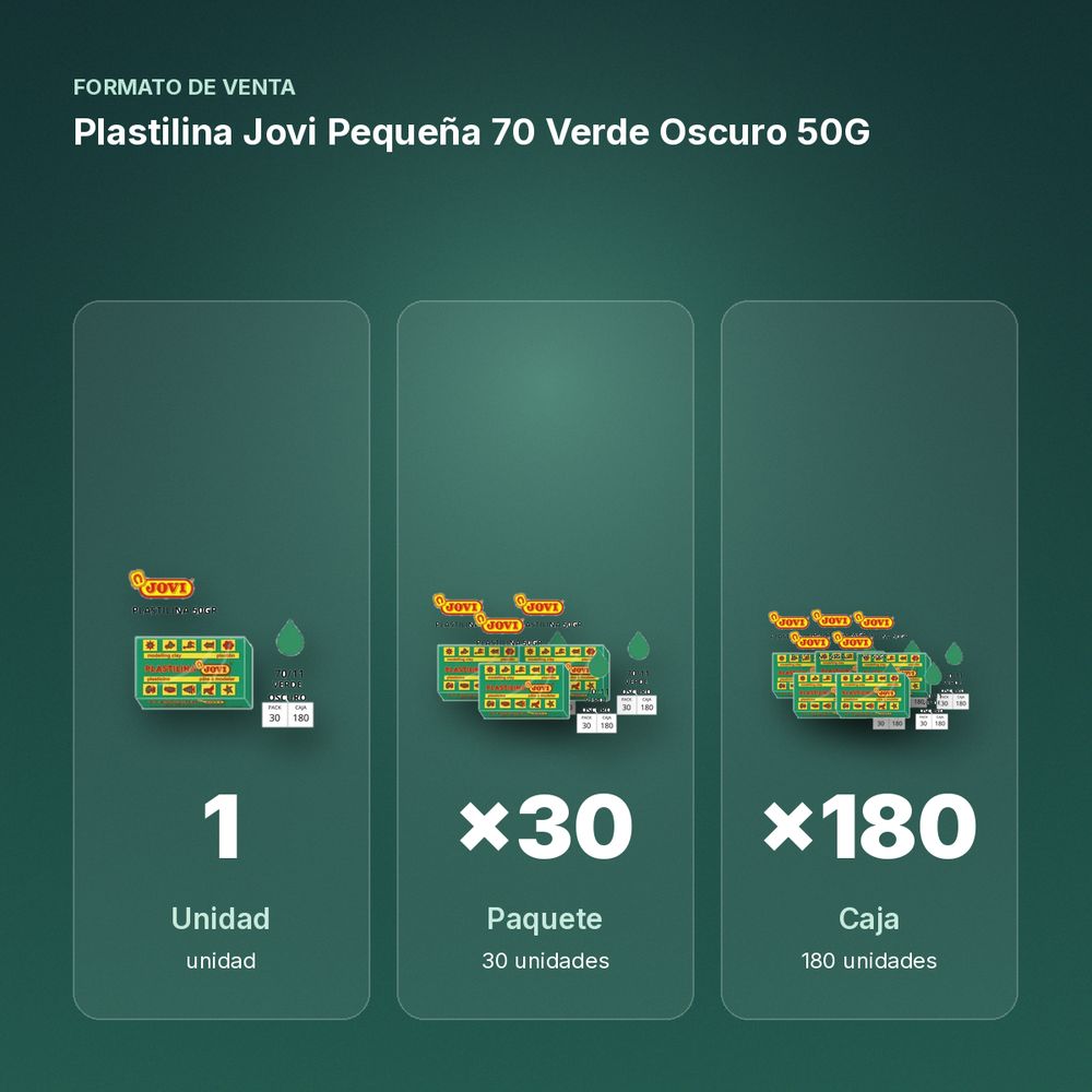 PLASTILINA JOVI PEQUEÑA 70 VERDE OSCURO 50G - formato de venta: paquete de 30, caja de 180