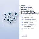 OJOS MÓVILES NEGROS AUTOADHESIVOS REDONDOS 12MM 60 UNIDADES - características principales