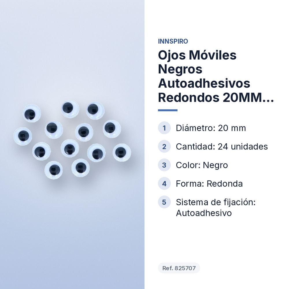 OJOS MÓVILES NEGROS AUTOADHESIVOS REDONDOS 20MM 24 UNIDADES - características principales