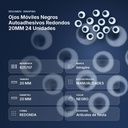 OJOS MÓVILES NEGROS AUTOADHESIVOS REDONDOS 20MM 24 UNIDADES - resumen de atributos