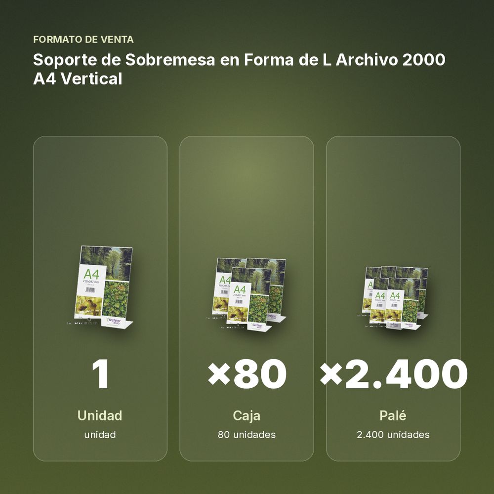 SOPORTE DE SOBREMESA EN FORMA DE L ARCHIVO 2000 A4 VERTICAL - formato de venta: caja de 80, palé de 2400