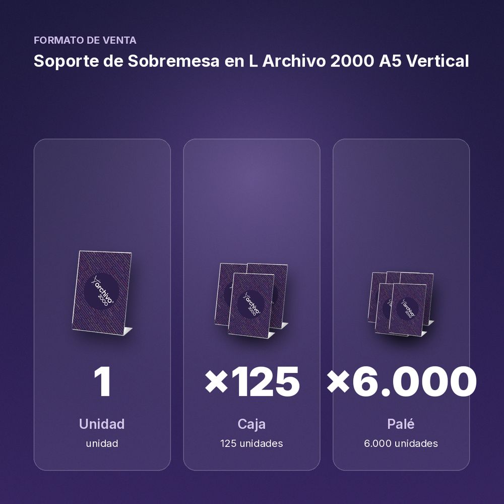 SOPORTE DE SOBREMESA EN L ARCHIVO 2000 A5 VERTICAL - formato de venta: caja de 125, palé de 6000