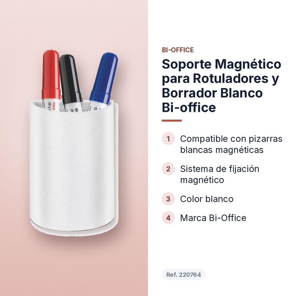 SOPORTE MAGNÉTICO PARA ROTULADORES Y BORRADOR BLANCO BI-OFFICE - características principales