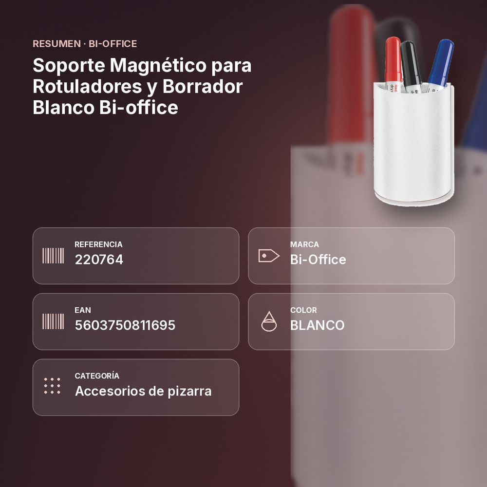 SOPORTE MAGNÉTICO PARA ROTULADORES Y BORRADOR BLANCO BI-OFFICE - resumen de atributos