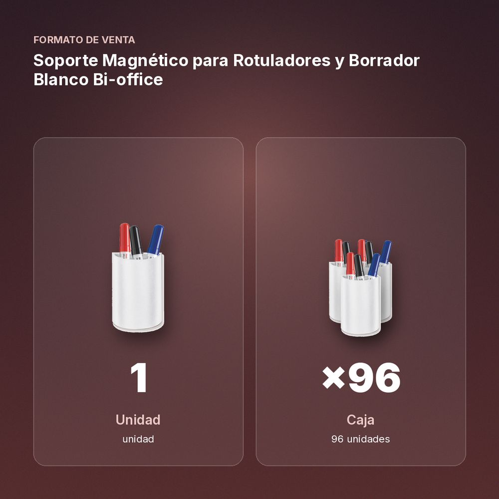 SOPORTE MAGNÉTICO PARA ROTULADORES Y BORRADOR BLANCO BI-OFFICE - formato de venta: caja de 96
