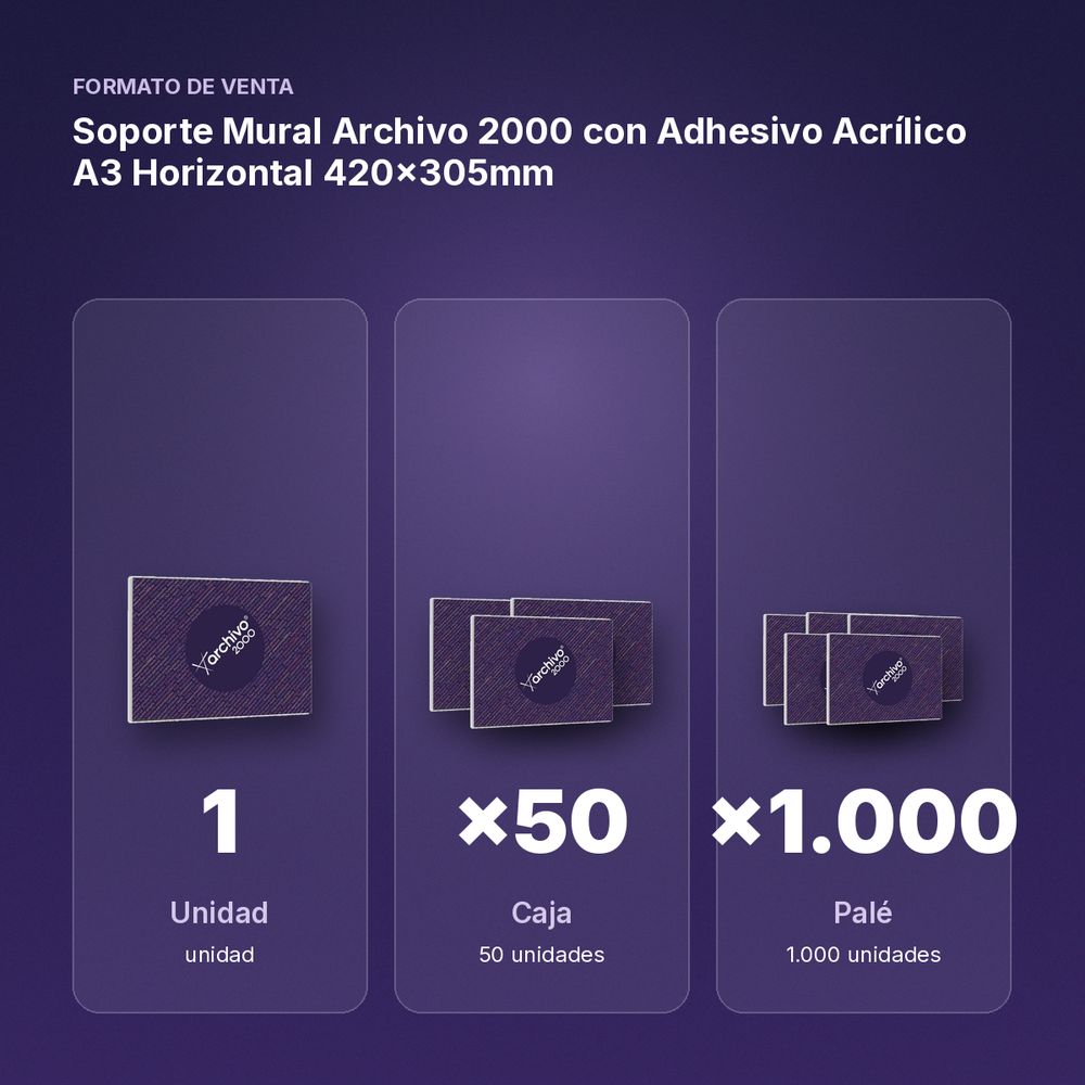 SOPORTE MURAL ARCHIVO 2000 CON ADHESIVO ACRÍLICO A3 HORIZONTAL 420X305MM - formato de venta: caja de 50, palé de 1000