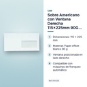 SOBRE AMERICANO CON VENTANA DERECHA 115X225MM 90G SOLAPA RECTA - características principales