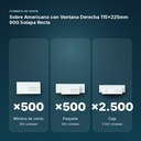 SOBRE AMERICANO CON VENTANA DERECHA 115X225MM 90G SOLAPA RECTA - formato de venta: paquete de 500, caja de 2500