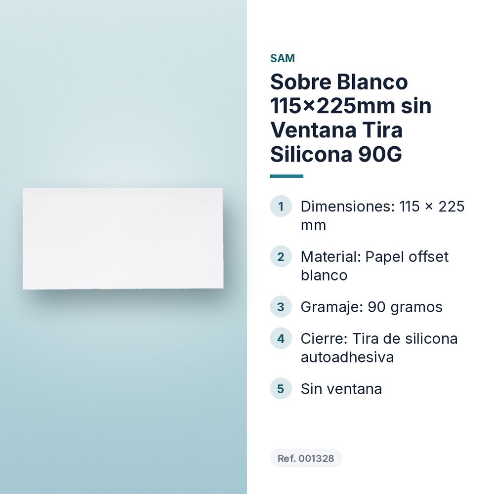 SOBRE BLANCO 115X225MM SIN VENTANA TIRA SILICONA 90G  - características principales