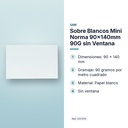 SOBRE BLANCOS MINI NORMA 90X140MM 90G SIN VENTANA - características principales