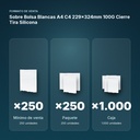 SOBRE BOLSA BLANCAS A4 C4 229X324MM 100G CIERRE TIRA SILICONA  - formato de venta: paquete de 250, caja de 1000