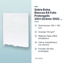 SOBRE BOLSA BLANCAS B4 FOLIO PROLONGADO 250X353MM 100G CIERRE TIRA SILICONA  - características principales