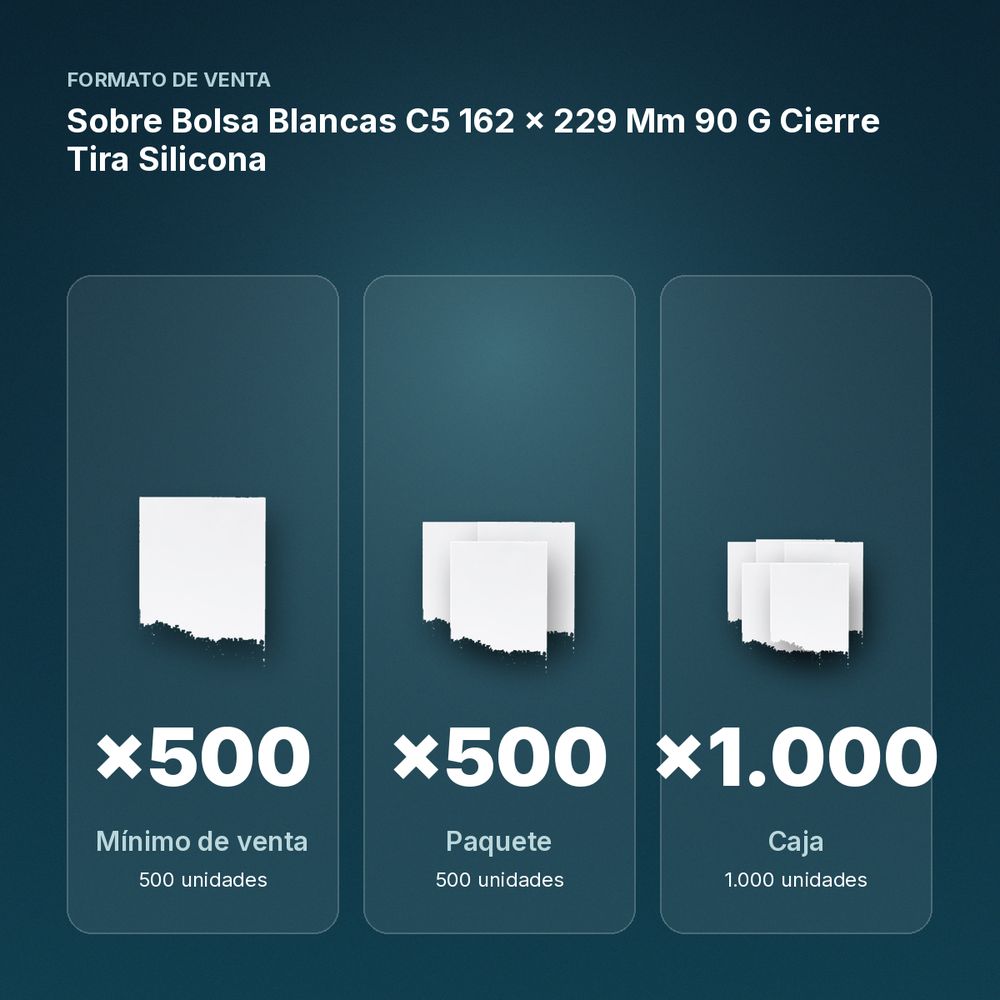 SOBRE BOLSA BLANCAS C5 162 X 229 MM 90 G CIERRE TIRA SILICONA - formato de venta: paquete de 500, caja de 1000