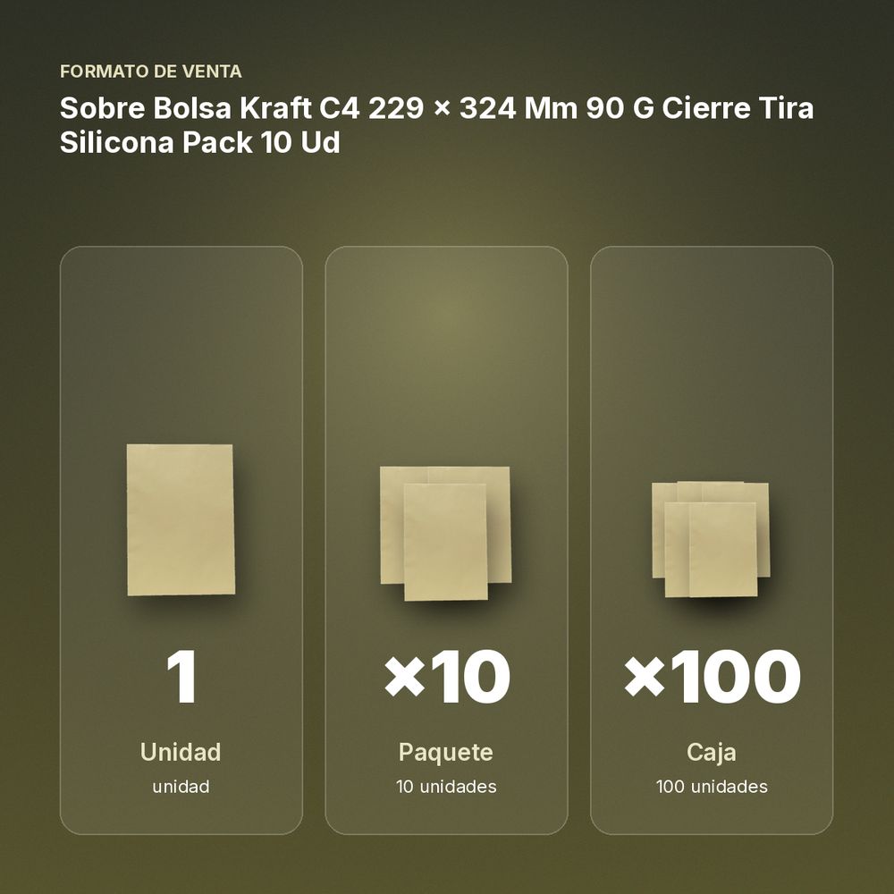 SOBRE BOLSA KRAFT C4 229 X 324 MM 90 G CIERRE TIRA SILICONA PACK 10 UD - formato de venta: paquete de 10, caja de 100