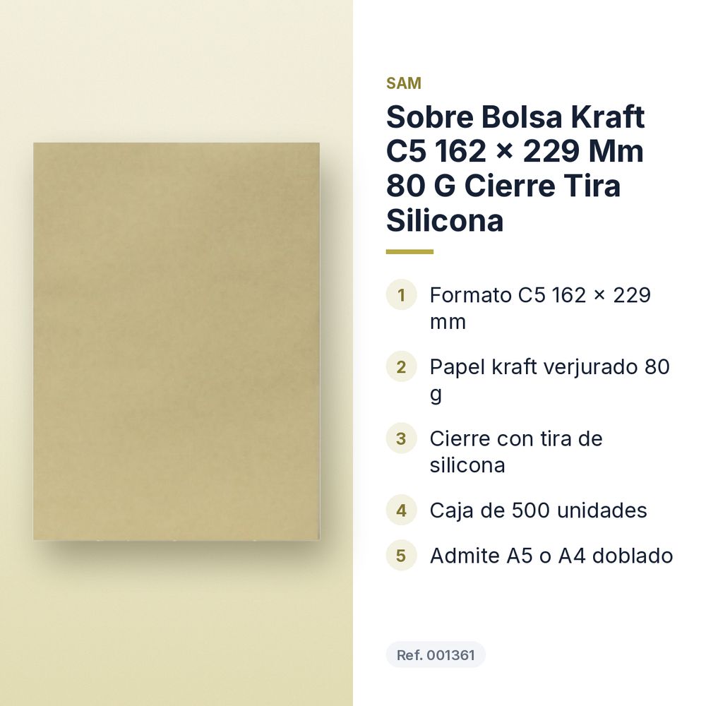 SOBRE BOLSA KRAFT C5 162 X 229 MM 80 G CIERRE TIRA SILICONA  - características principales
