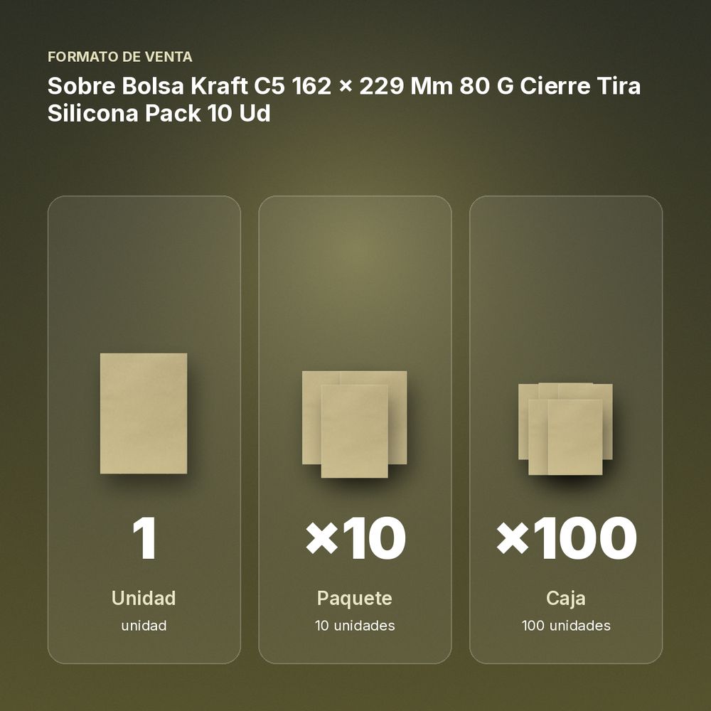 SOBRE BOLSA KRAFT C5 162 X 229 MM 80 G CIERRE TIRA SILICONA PACK 10 UD - formato de venta: paquete de 10, caja de 100