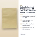 SOBRE BOLSA KRAFT Fº PROLONGADO B4 250 X 353 MM 90 G CIERRE TIRA SILICONA - características principales