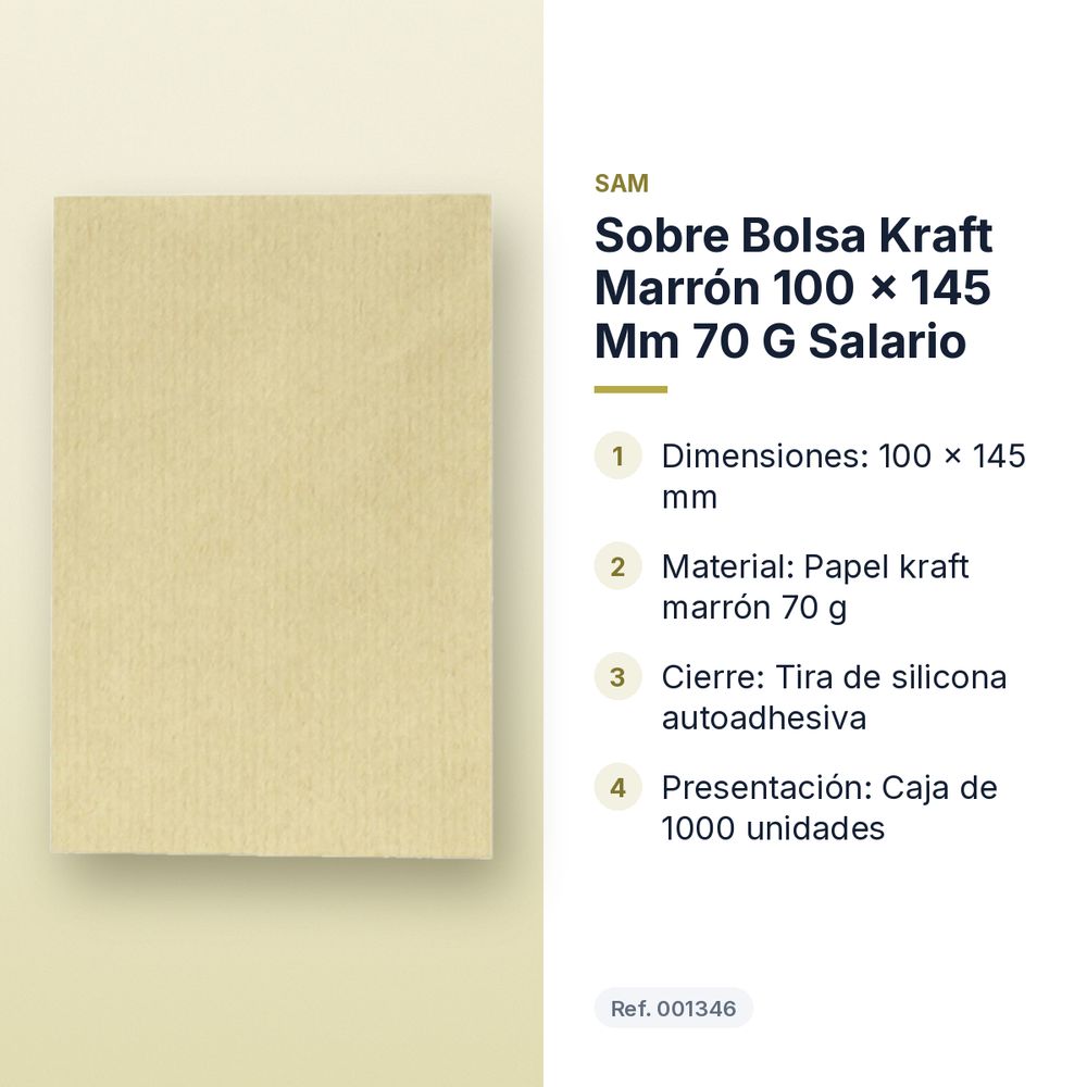 SOBRE BOLSA KRAFT MARRÓN 100 X 145 MM 70 G SALARIO - características principales