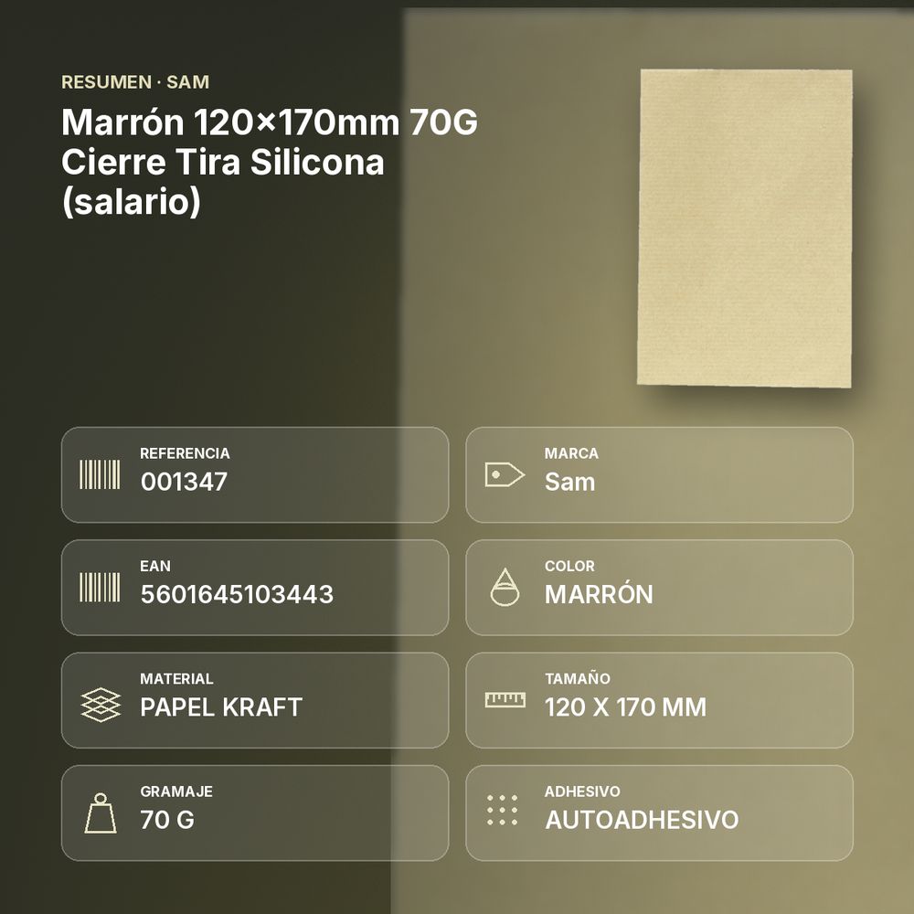  MARRÓN 120X170MM 70G CIERRE TIRA SILICONA (SALARIO) - resumen de atributos