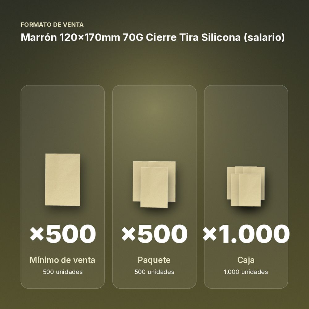  MARRÓN 120X170MM 70G CIERRE TIRA SILICONA (SALARIO) - formato de venta: paquete de 500, caja de 1000