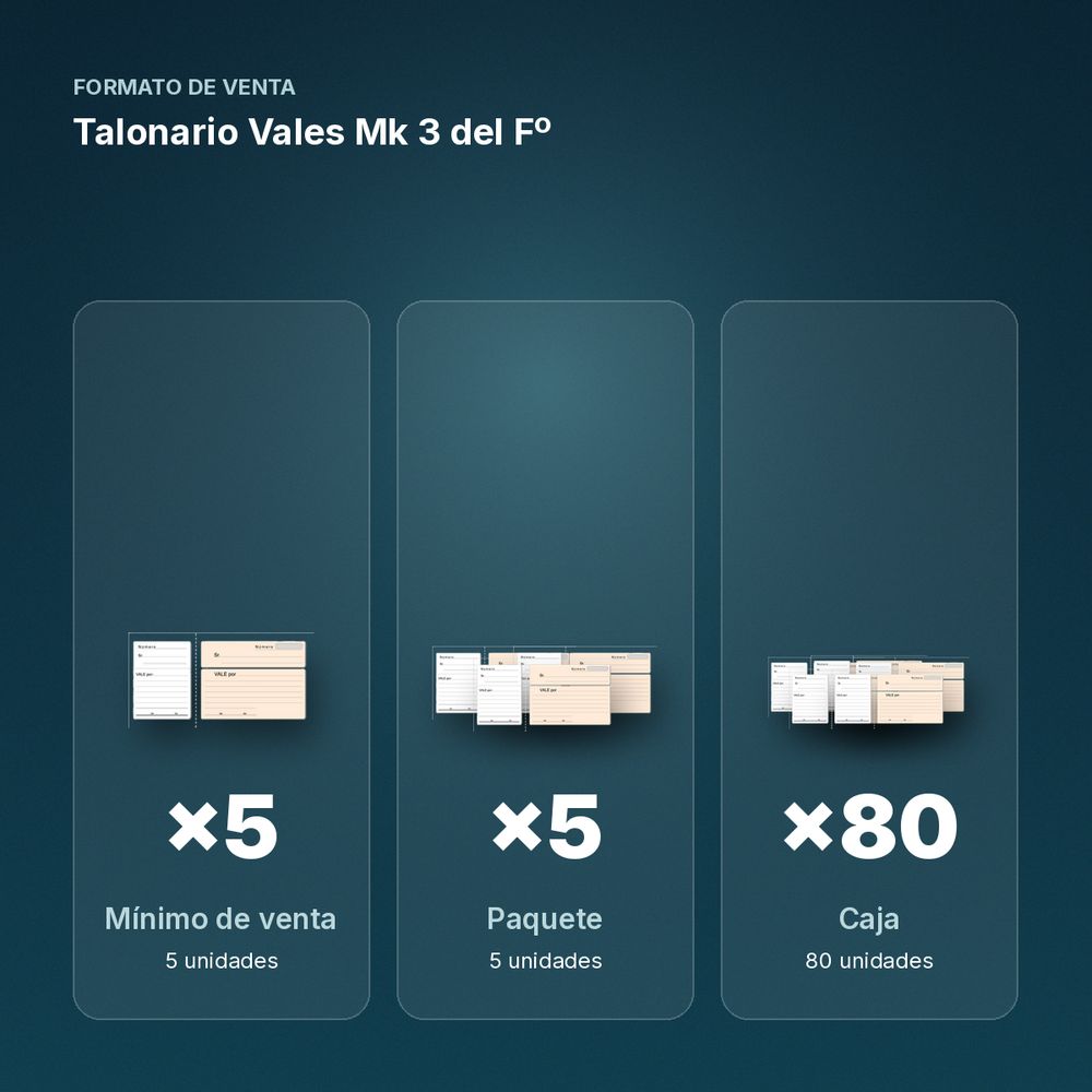 TALONARIO VALES MK 3 DEL Fº - formato de venta: paquete de 5, caja de 80