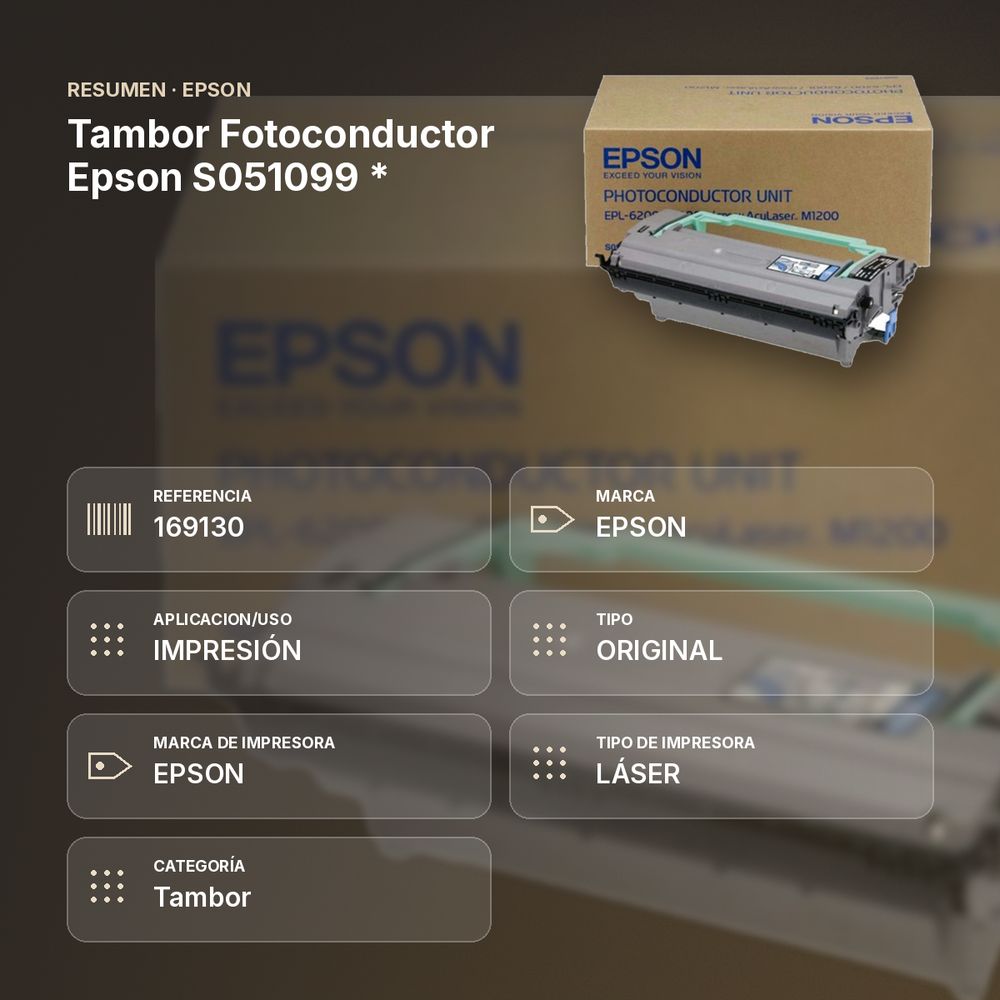 TAMBOR FOTOCONDUCTOR EPSON S051099 * - resumen de atributos