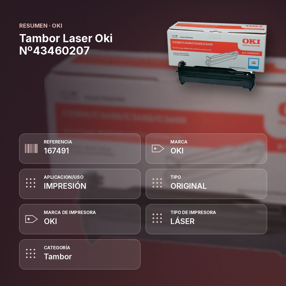 TAMBOR LASER OKI Nº43460207 - resumen de atributos