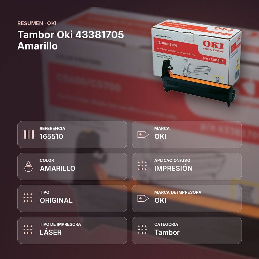 TAMBOR OKI 43381705 AMARILLO - resumen de atributos