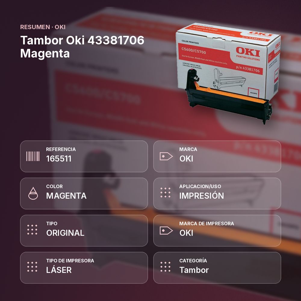 TAMBOR OKI 43381706 MAGENTA - resumen de atributos